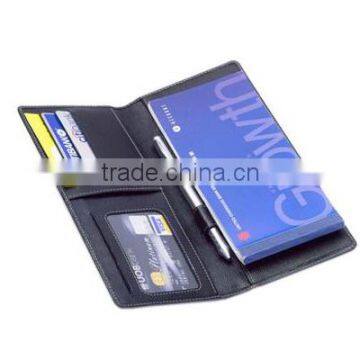 Genuine leather check book holder,receipt holder with pen loop