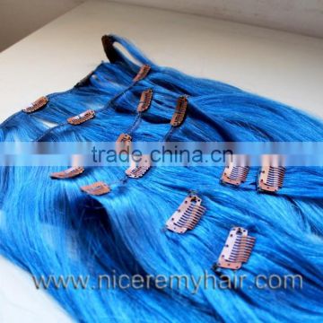 wholesale cheap price 100% human indian hair blue clip in hair extension