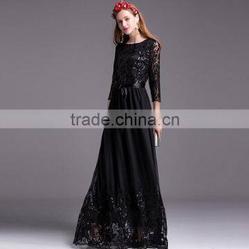 V2-MN Cocktail Dress 2016 New Arrival Black Sophisticated Embroidery Sequin Maxi Dress photo-3