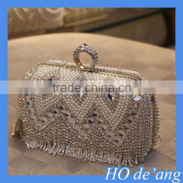 Hogift Upscale banquet bride tassel clutch/pearl diamond evening bag