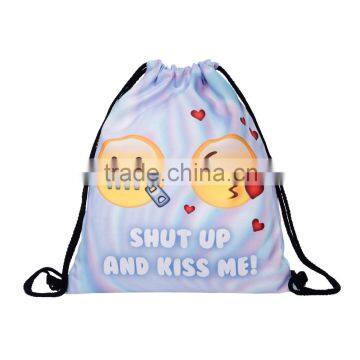 Eco Friendly 3D Printed Emoji Shut Up and Kiss Cute String Draw Bag