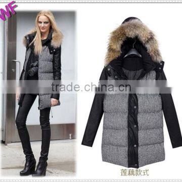 Hot Selling High Quality Cheap Fur Hood Leather Down Coat