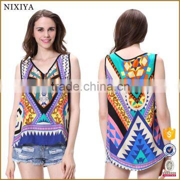 Women Summer New Design Casual Geometric Printed Sleeveless Tops