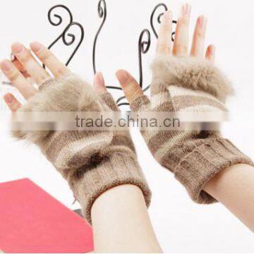 knitted gloves/knit half finger gloves with plush mitt flap/custom winter gloves