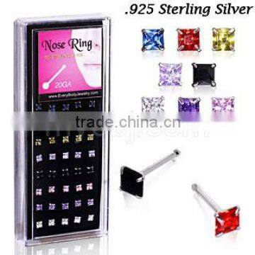 925 silver square CZ nose percing ring