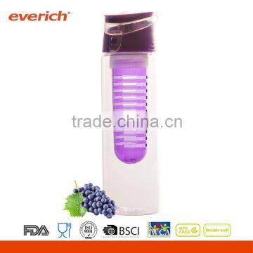 Double Wall Tritan Plastic Fruit Infuser Bottle With And Flip Lid