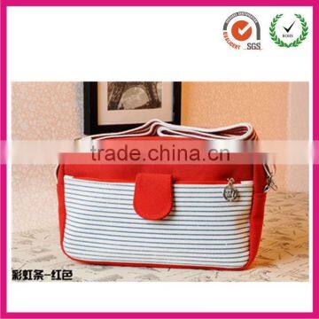 Novelty red strip mini luggage bag with 50" strap for teenager