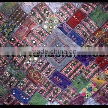 EXOTIC BEADED VINTAGE SARI TABLE SPREAD CLOTH TAPESTRY