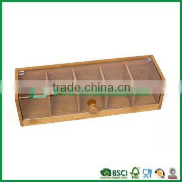 5 slots tea packaging box bamboo, custom tea box sealed with transparent lid