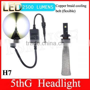 2500LM no fan Newest 5th generation high power led headlight bulb h7 flexible good quality head lamp