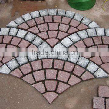 fan style red porphyry cobble stone backing with mesh