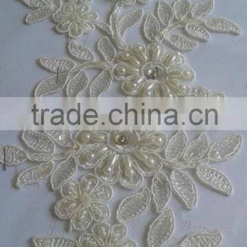 Floral Motif Applique Wedding Lace/wholesale rhinestone and pearl beaded applique ornaments lace flower/Stone crochet lace