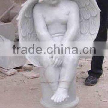 Kid Cherub Angel Statue For Garden Marble Stone Hand Sculpture Carving For Home, Church