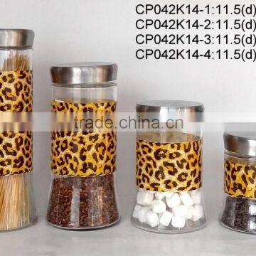 CP042K14 glass jar with decal printing with stainless steel lid