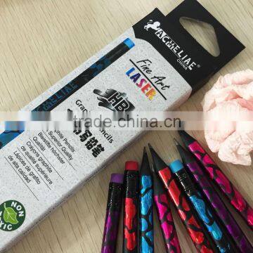 Standard size round shape black wood HB pencil with heat rolling laser logo