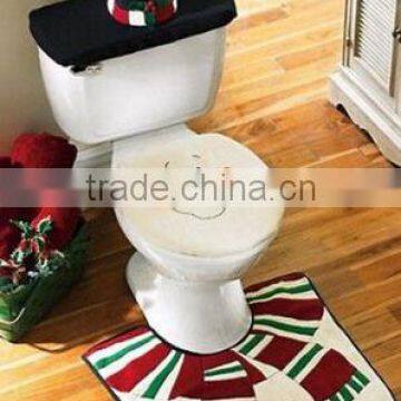 Snowman Santa Toilet Seat Cover and Rug Set for Bathroom Christmas Decorations