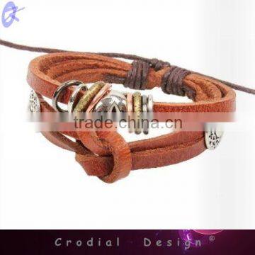 2013 Hot Sale Cheap Wholesale Fashion Bracelet Brown Leather Bracelet With Flower For Young People