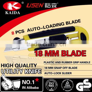 18mm Snap Off Blade 8 PCS Plastic with rubber grip handle Utility Knife