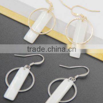 Simple Geometry of Circular Disc Natural Shell Earrings with Rectangle Alloy Stone