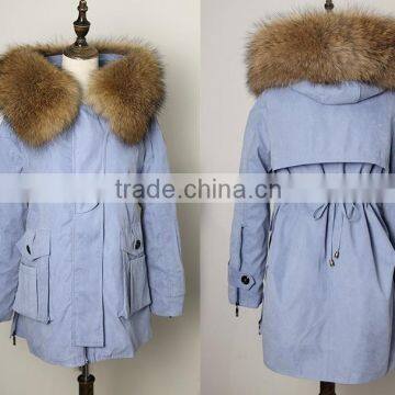 China manufacturer high quality custom fashion style warm raccoon fur hood down jacket for winter