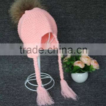 Fashion Crochet Hats For Child Kids Winter Wholesale Fur Pom Pom Baby Hat