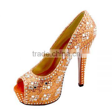 2014 New fashion glitter wedding high heel shoes with crystal