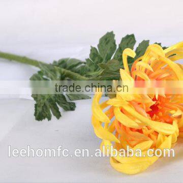 Whole sale artificial flower real touch single stem yellow chrysanthemum