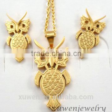 OEM owl animal shape gold plating jewelry set stainless steel