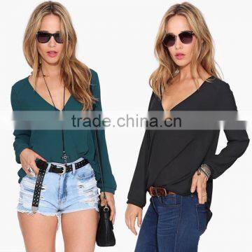 JPSKIRT1508865 Sexy Women V-neck Long Sleeve Chiffon Shirt