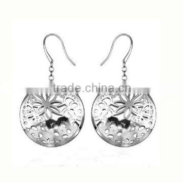 Long dangle hollow out round shaped stainless steel fashion charm earrings wholesale (LE2508)