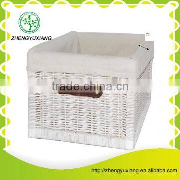 Handmade rattan storage bin with leather handle