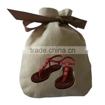 Customized logo printed red cotton drawstring shoe bag