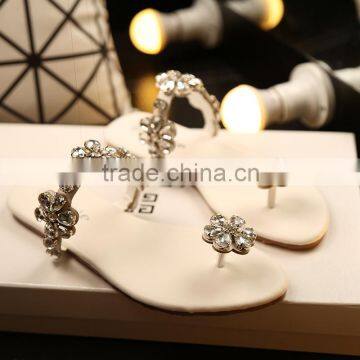 Rhinestone Korean pinch flat sandals with flowers flat sandals and slippers slippers