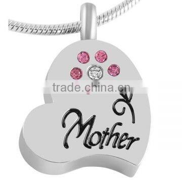 SRP8549 Crystal Setting Mother Memorial Keepsakes Heart Jewelry Stainless Steel Cremation Jewelry Urn Pendant