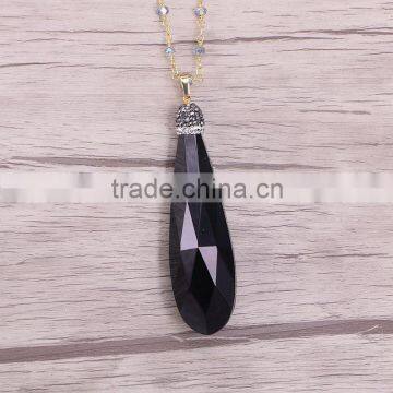 Black Crystal Glass Drop Pendant, Crystal Paved Caps Gem Jewelry Pendant photo-5