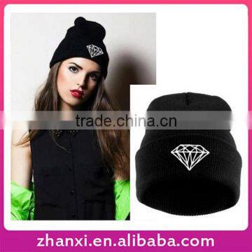 Wholesale Diamond Embroidery Girls Warm Knitted Cap Lady Knit Women's Hat