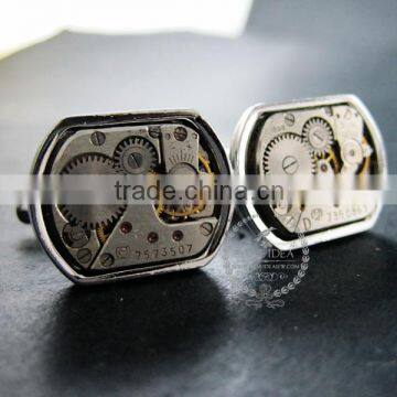 15x21mm vintage style steam punk watch movement core rhodium,metal gun black fashion cuff links 6600068