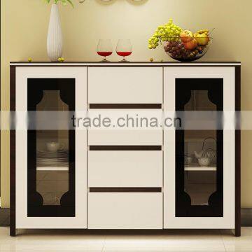 Modern Buffet Sideboard High Gloss White Wood Glass Top 4 Doors Cupboard