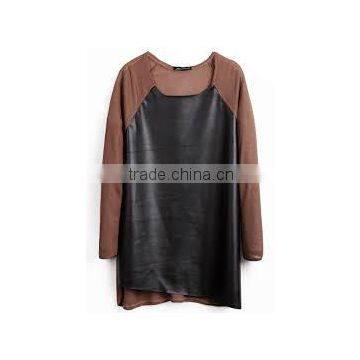 Fit Plain Leather T-shirt / Leather Sleeve Sublimation T-Shirt / left pocket blank leather tshirt,Leather Sleeve Sublimation