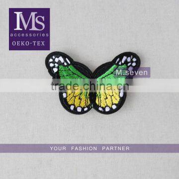 nice design green butterfly embroidery self adhesive leather patches for clothing