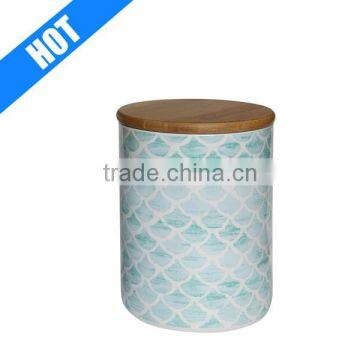 hot sale personalized blue color glazed decorative ceramic unique candle jars with lid