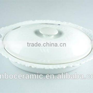 Ceramic Casserole Dish/ Large Casserole Dish Oval With Lid Lace Edged Design photo-2