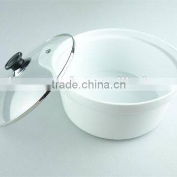 Great White Ceramic Cooking Pot With Two Handles, Porcelain Tureen With Glass Cover photo-4