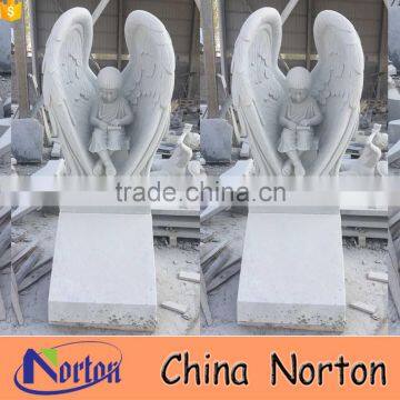 Hand carved white marble guardian angel headstone NTGT-439A