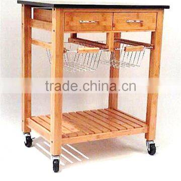 Hot Sale Bamboo Kitchen Trolley Design With Basket and Wheels photo-6