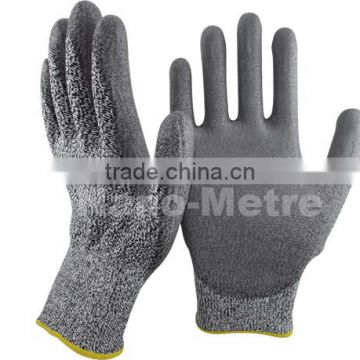 NMSAFETY 13 gauge black nylon and glassfiber and hppe liner coated grey PU on palm anti cut and cut resistant gloves