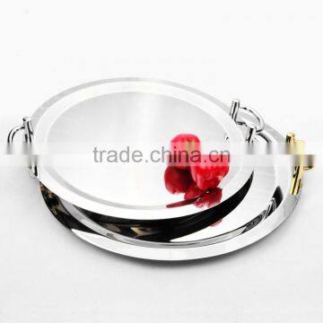 Mirror Polish Round Stainless Steel Large Serving Tray With Handle