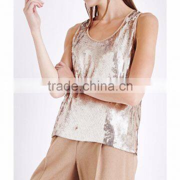 Wholesale Women Scoop Neck Sleeveless Sequin Embellished Relaxed Sequinned Top(DQE0175T) photo-4