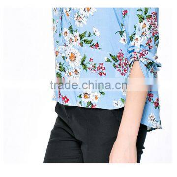 Lady's New Summer Fashionable Printed V Neck Design Long Sleeve Models Short Sleeve Blouse photo-6