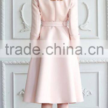 Classic Elegant Ladies Pinched Waist Solid Color Double Breasted Long Windbreaker Wind Coat photo-4